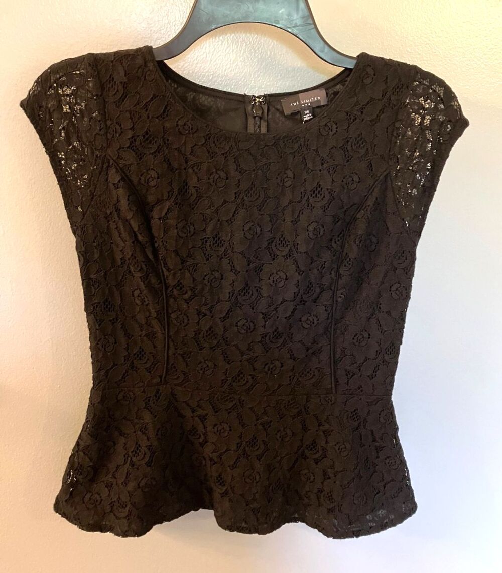 The Limited Cinched Waist Womens Lightweight Blouse  Size XS Black Lace